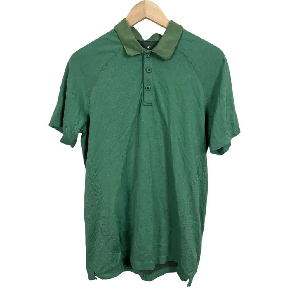 Fabletics Green Training Day Stretch Polo Size Medium Nylon Blend Men’s